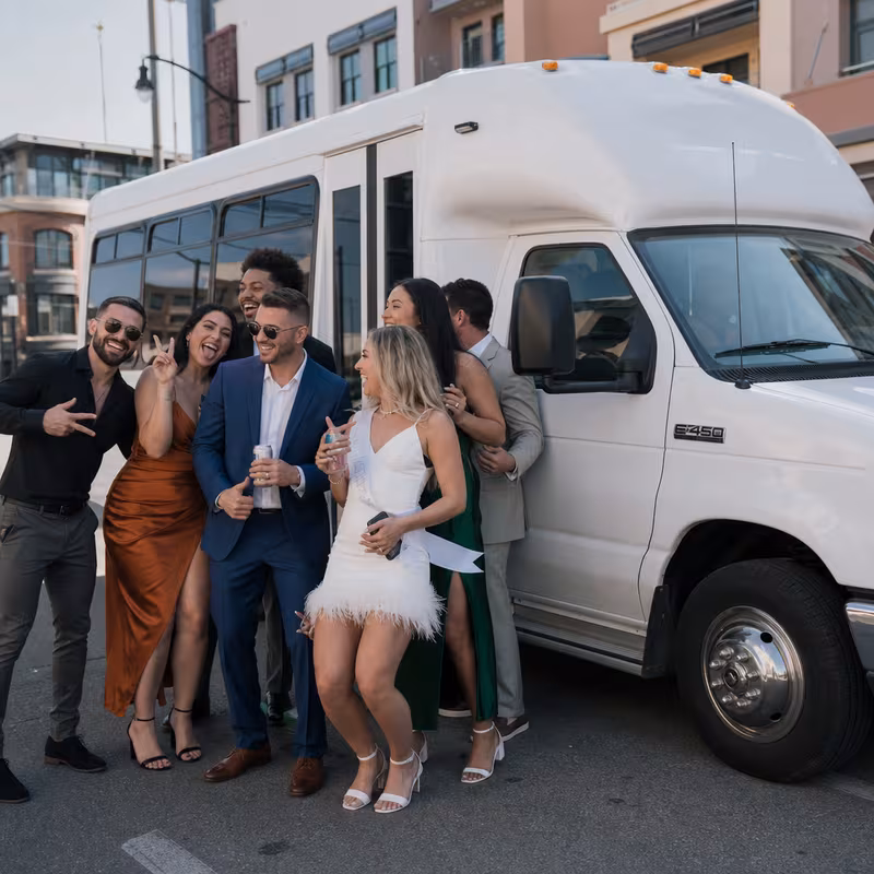 Black Mercedes Sprinter van staged for an Glendale Bachelor & Bachelorette Transportation group
