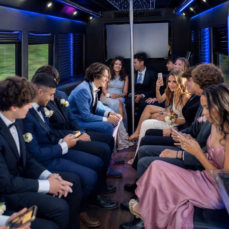 Black Mercedes Sprinter van staged for an Glendale Prom & Homecoming Transportation group