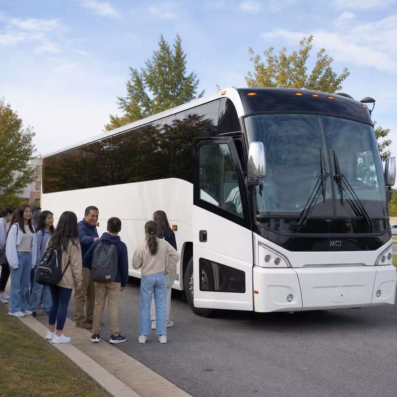 Black Mercedes Sprinter van staged for an Glendale School Transportation group