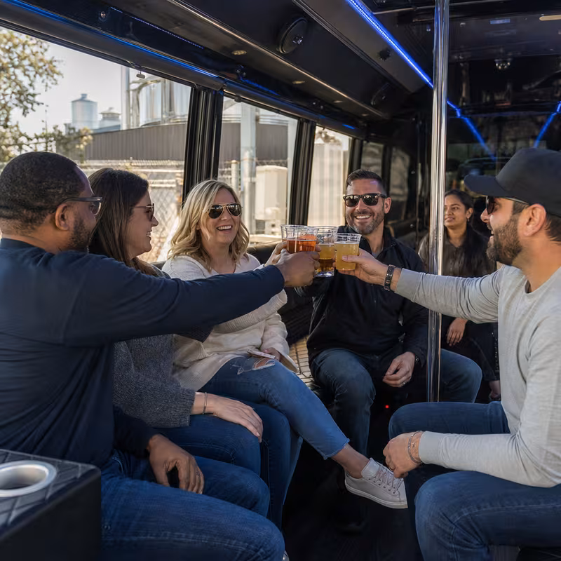 Black Mercedes Sprinter van staged for an Glendale Winery & Brewery Tour Transportation group